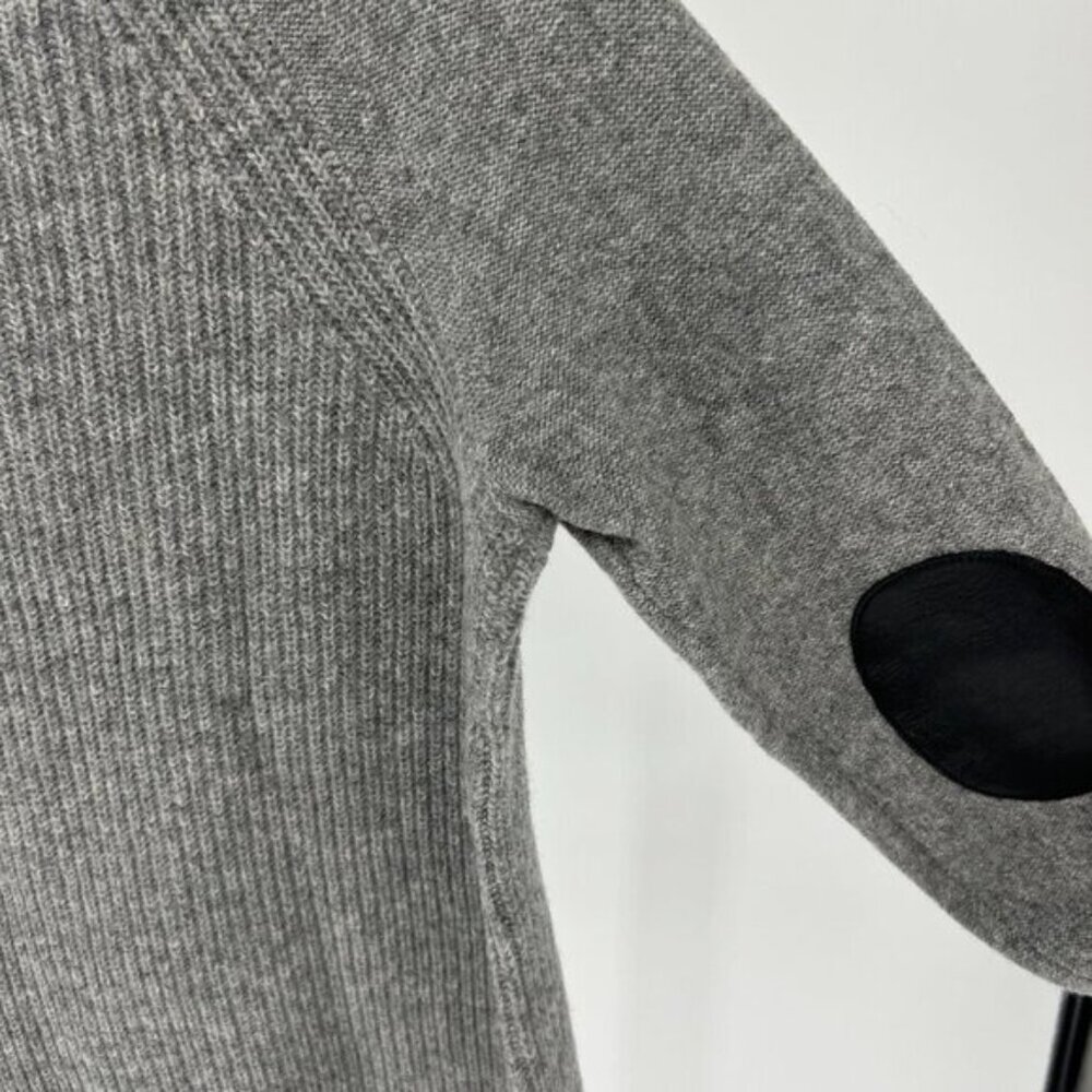 J. Crew Crewneck Sweater Gray Size Small Wool Leather Ribbed Minimalist - Picture 7 of 10